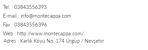 Monte Cappa Cave House telefon numaralar, faks, e-mail, posta adresi ve iletiim bilgileri